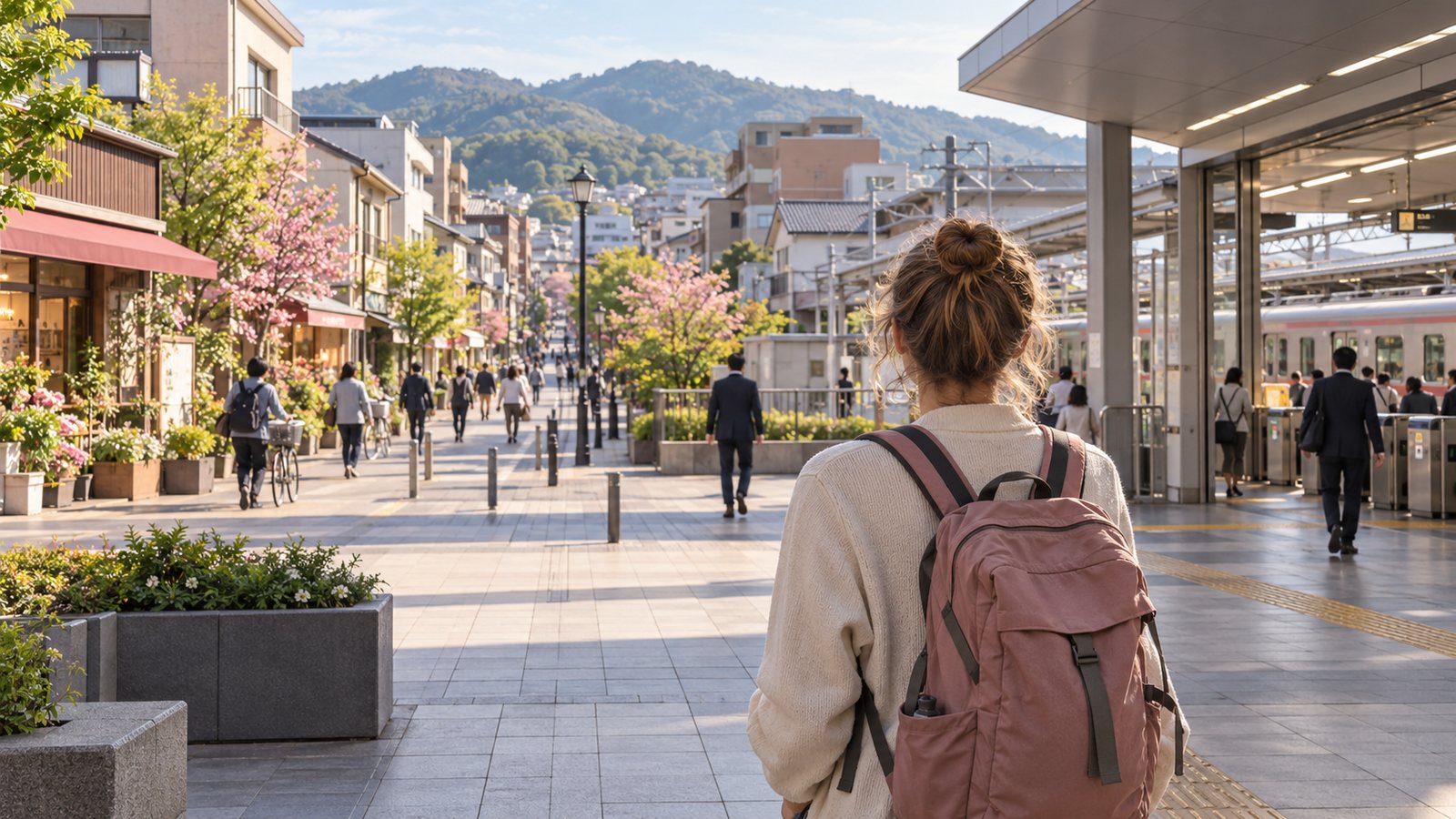 Resident considering a station neighborhood in a Japanese city