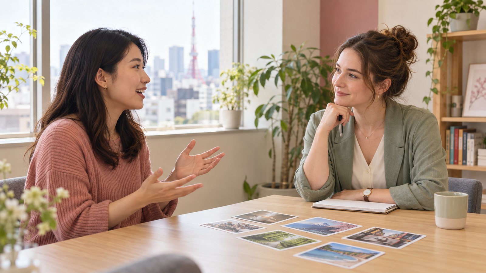 Adult learner speaking during a one-to-one English teaching demo interview