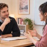 Adult learner speaking with an English teacher in a one-to-one demo lesson