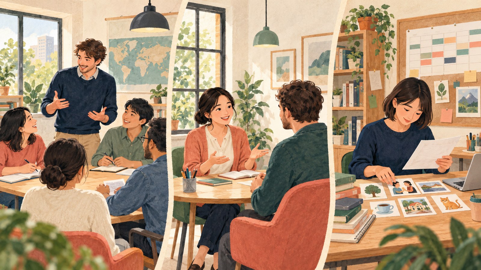 Illustration of group teaching, one-to-one teaching and lesson preparation
