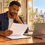 Employee reviewing a contract renewal document at home in Japan