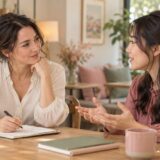 English instructor listening to an adult learner in a one-to-one lesson