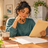 Resident reviewing an apartment lease renewal notice at home in Japan