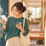 Resident reading a missed-delivery notice beside apartment mailboxes in Japan