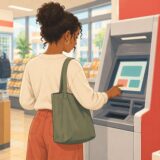 Resident using an unbranded ATM in a Japanese convenience store
