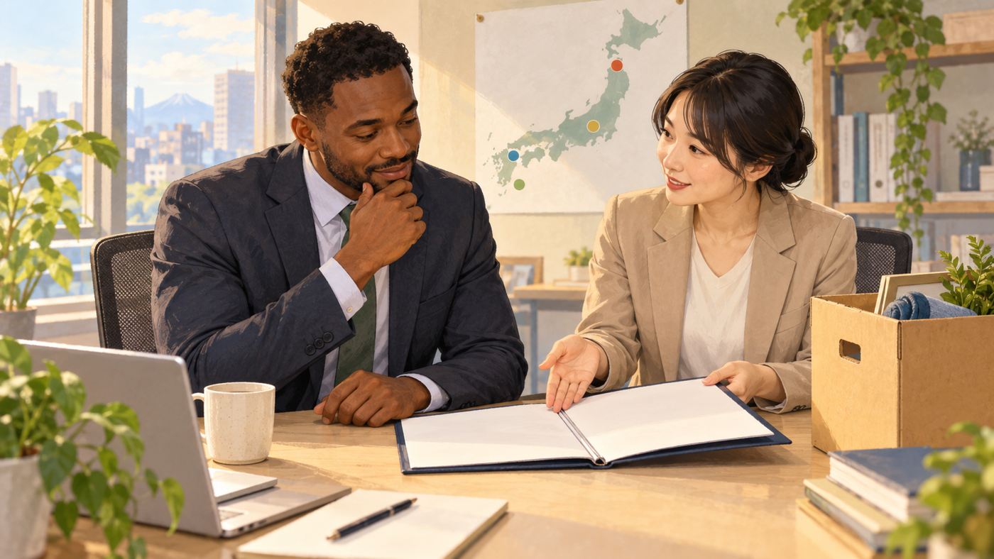 Employee discussing a workplace transfer notice with an HR colleague