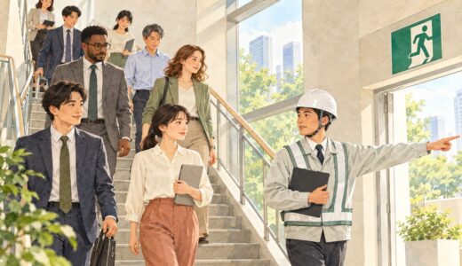 Japanese Workplace Evacuation Drill Notice: 避難訓練, Meeting Point and Roll Call