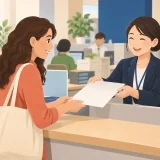 Resident receiving a document at a Japanese ward office counter