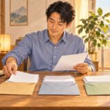 Employee sorting documents after leaving a job in Japan