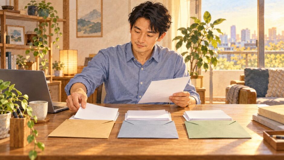 Employee sorting documents after leaving a job in Japan