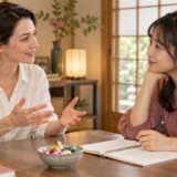 English instructor and adult learner discussing word meanings in a one-to-one lesson