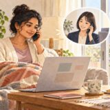 Employee resting at home while speaking by phone with a supportive HR colleague about medical leave