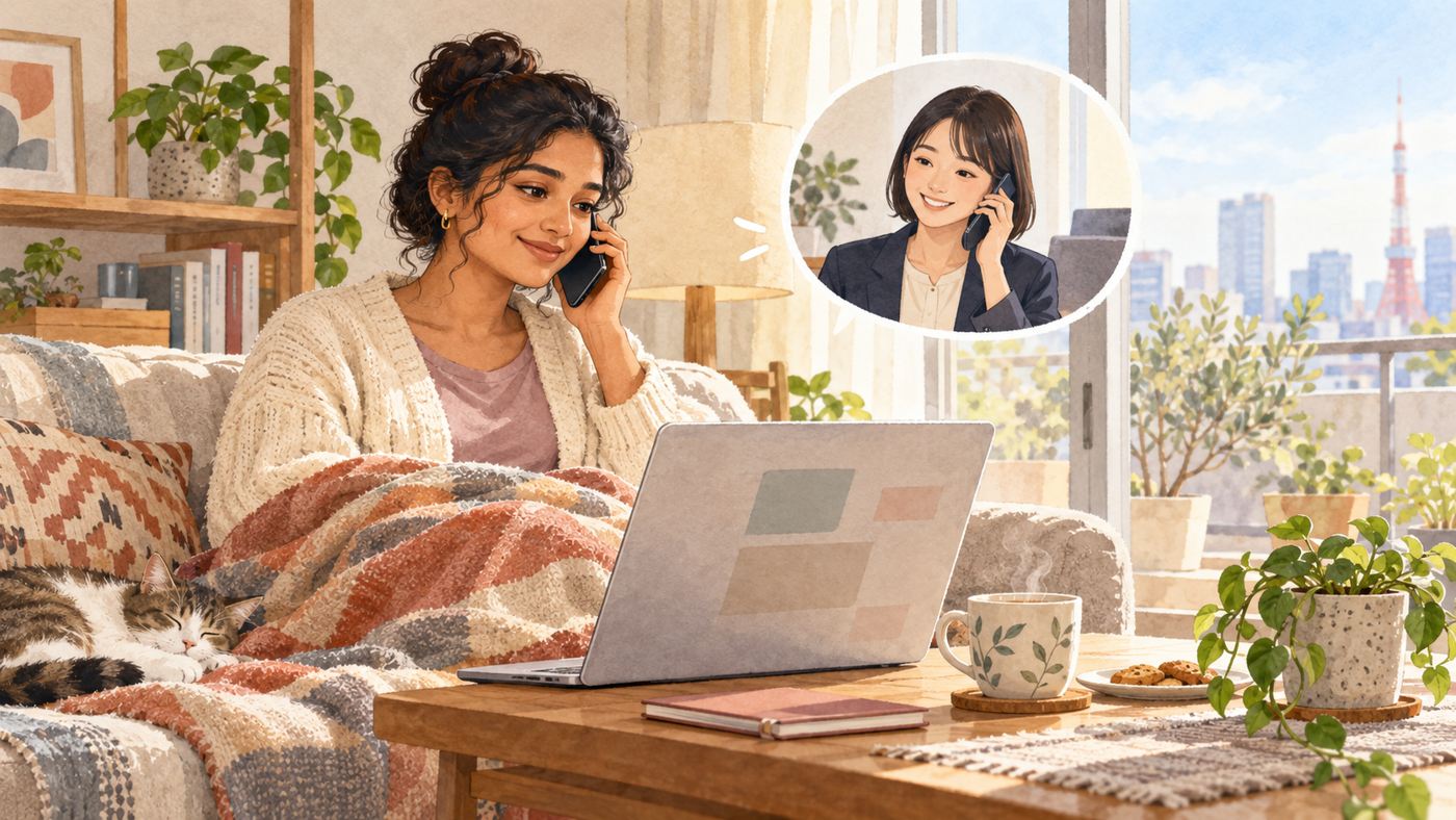 Employee resting at home while speaking by phone with a supportive HR colleague about medical leave