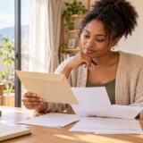Resident reading a municipal health insurance notice at home