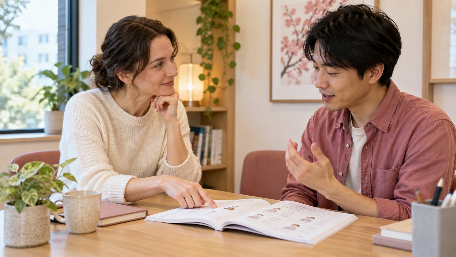 One-to-one English lesson with an adult learner and instructor