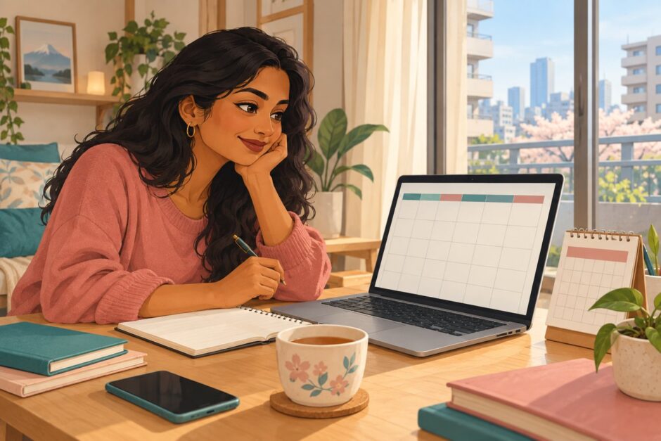 Worker reviewing a leave calendar on a laptop at home