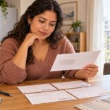 Resident reviewing municipal tax payment slips at home