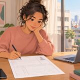 Job seeker reviewing a blank Japanese resume form at a desk