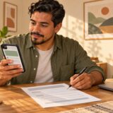 Employee checking bank details while completing a salary account change form