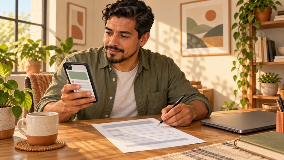 Employee checking bank details while completing a salary account change form
