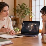 English instructor discussing a movie scene with an adult learner