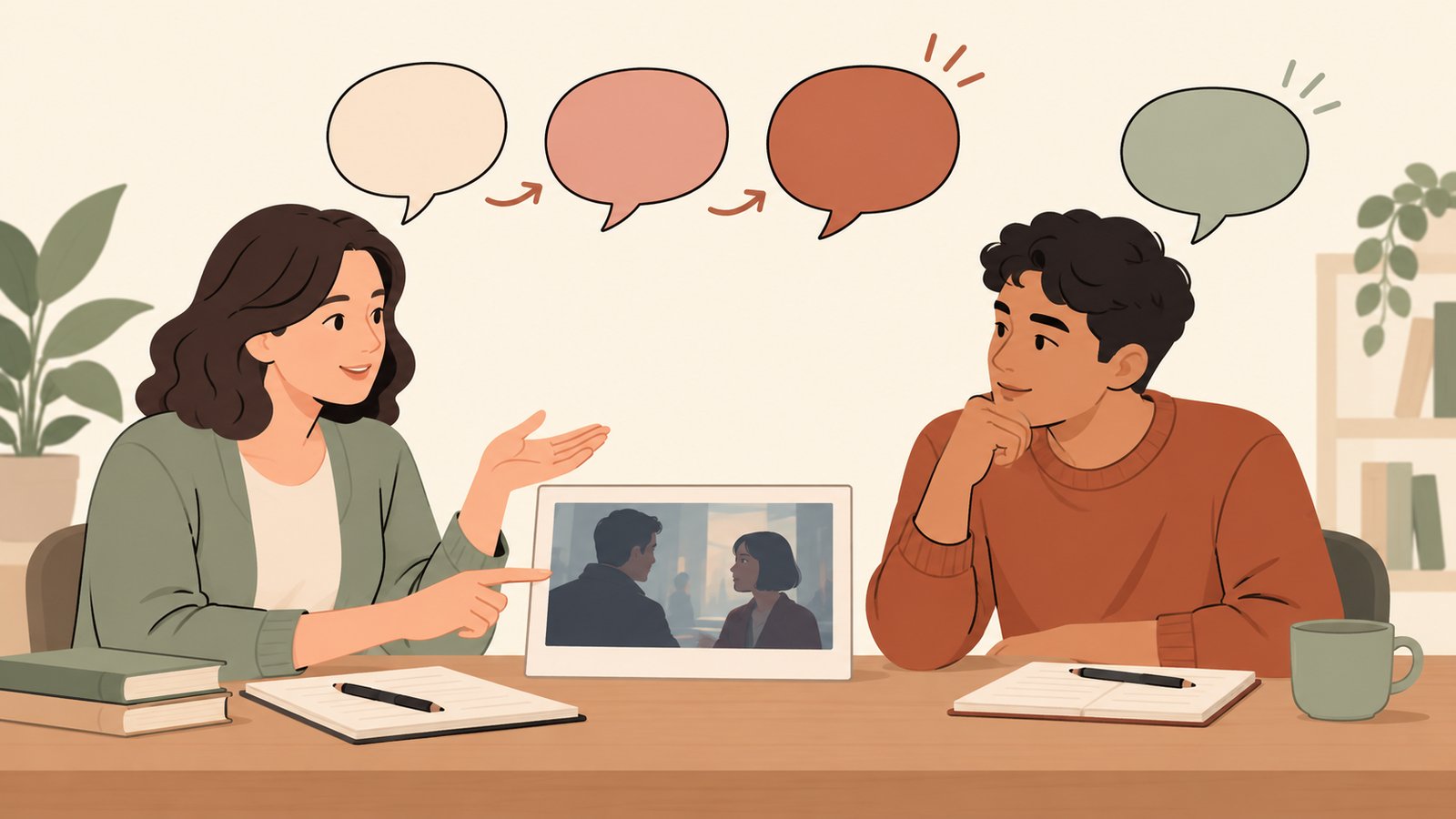 Illustration of speech bubbles showing different language intensity and a neutral alternative