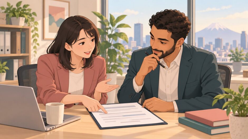 Job candidate and employer reviewing employment terms together