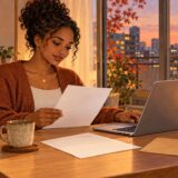 Employee reviewing year-end tax adjustment papers at home in Japan